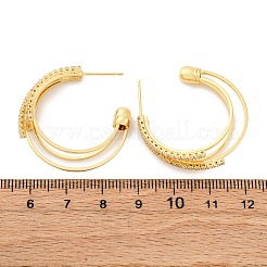 Triple C-Shaped Brass Micro Pave Clear Cubic Zirconia Stud Earrings&nbsp;EJEW-R025-29G
