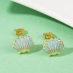 Brass Enamel Stud Earrings&nbsp;EJEW-R032-07G-02