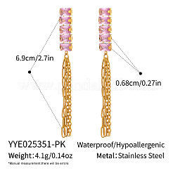 304ステンレススチール製オーバルスタッドピアス  キュービックジルコニア付き  18KGP本金メッキ  ピンク  69x6.8mm&nbsp;HE5353-1