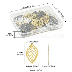 葉っぱの鉄製ペンダント100個  エッチングされた金属装飾  ゴールドカラー  23.5x14x0.4mm  穴：1mm&nbsp;KK-FS0001-98