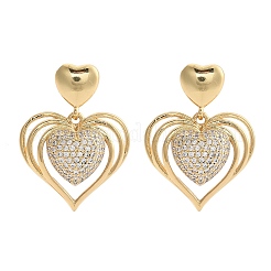 Brass Micro Pave Clear Cubic Zirconia Dangle Stud Earrings for Women&nbsp;EJEW-F352-05G-03