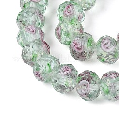 手作りの蓄光ビーズの連売り  ロンデル  インナー花と  多面カット  ダークシーグリーン  9~10x7~8mm  穴：1~1.6mm  約40個/連  12.01インチ（30.5cm）&nbsp;LAMP-N037-01F