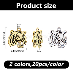 40pcs2スタイルチベットスタイルアロイペンダント  タイガーチャーム  ミックスカラー  26.5~27x24x1.9~2mm  穴：2~3mm  20個/スタイル&nbsp;FIND-DC0008-53