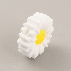 食品グレードの環境に優しいシリコーンビーズ  デイジー  ホワイト  19.5x7.5mm  穴：2mm&nbsp;SIL-WH0014-11B