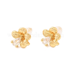 Brass Micro Pave Clear Cubic Zirconia Flower Stud Earrings&nbsp;EJEW-C158-17A-G