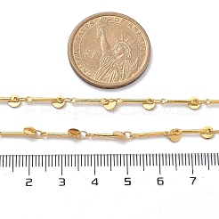 真鍮のフラットラウンドいペンダントネックレス  女性用リンクバーチェーンネックレス  18KGP本金メッキ  15.98インチ（40.6cm）&nbsp;NJEW-F329-02G