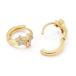 Star with Evil Eye Real 18K Gold Plated Brass Hoop Earrings&nbsp;EJEW-L269-084G-02