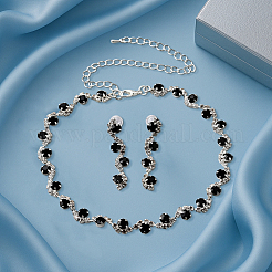 2 Sets 2 Colors Alloy Rhinestone Necklaces & Stud Earrings Sets&nbsp;SJEW-GO0001-10B