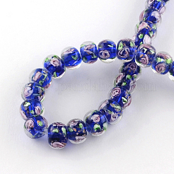 Handmade Rondelle Gold Sand Inner Flower Lampwork Beads&nbsp;LAMP-R123-04