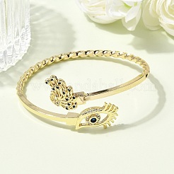 Eye Theme Brass Micro Pave Cubic Zirconia Cuff Bangles for Women&nbsp;BJEW-F526-01A-G