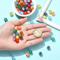 レジンヨーロピアンビーズ  金箔を施した丸い大きな穴のビーズ  ミックスカラー  10mm  穴：4mm&nbsp;RESI-CJC0022-10