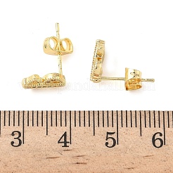 真鍮マイクロペーブクリアキュービックジルコニアスタッドピアス  ドル記号  ラックめっき  カドミウムフリー＆鉛フリー  ゴールドカラー  9.5x6mm&nbsp;EJEW-Z144-22G