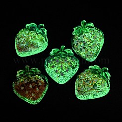蓄光透明樹脂カボション  苺  スパンコール入り  暗闇で光る  ミックスカラー  28x22.5x10mm&nbsp;CRES-V001-02