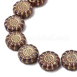 塗装ガラスビーズ連売り  ゴールドライン入り  花  ミックスカラー  12.5~13x5~5.5mm  穴：1mm  約30個/連  14.88''（37.8センチメートル）&nbsp;GLAA-Z021-06