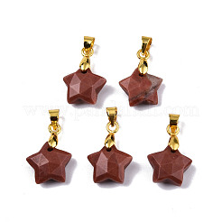 ナチュラルレッドジャスパーチャーム  ゴールデンメッキ真鍮パーツ  多面カットスター  星：12x12.5x5.5mm  穴：3.5x4mm&nbsp;G-N326-142-04