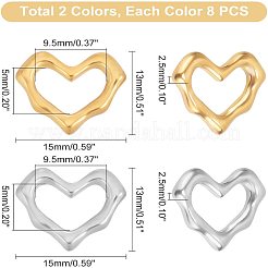 304ステンレススチール製リンキングリング16個  ハート  ゴールデン·ステンレス鋼色  13x15x2.5mm  穴：5mm&nbsp;STAS-UN0025-93