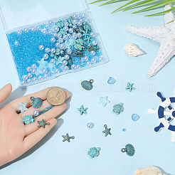 DIYジュエリー作成キット  ガラス、プラスチック、合成ターコイズビーズを含む  合金ペンダント  ミックスカラー  4mm  穴：1.5mm&nbsp;DIY-SC0033-31
