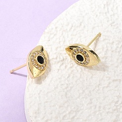 Eyes Brass Micro Pave Cubic Zirconia Stud Earrings&nbsp;EJEW-C186-20G-02