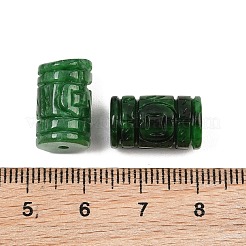 染色された天然ミャンマー翡翠、ビルマ翡翠の彫刻ビーズ  コイン柄のコラム  グリーン  16x10mm  穴：1.4mm&nbsp;GG-CBAC08B-01A
