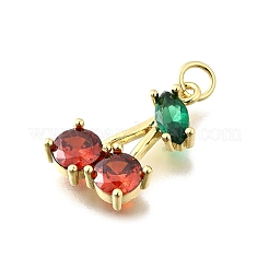 真鍮製ガラスチャーム  チェリー  多面カット  18KGP本金メッキ  20.5x14x4mm  穴：3mm&nbsp;KK-Z104-05G