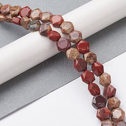 天然レッドレインボージャスパービーズ連売り  ファセット六角形カット  六角  8~8.5x9~9.5x4~4.5mm  穴：1mm  約25個/連  8.11''（20.6センチメートル）&nbsp;G-K359-C09-01