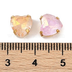 真鍮 ガラス ラインストーン 縫い付けラインストーン  ハート  ゴールドカラー  9x8.5x6mm  穴：1mm&nbsp;RGLA-B004-12A-G