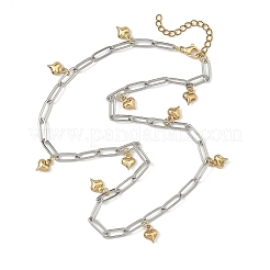 Duo Tone 304 Stainless Steel Tiny Heart Tassel Paperclip Chain Necklaces for Women&nbsp;NJEW-JN06598