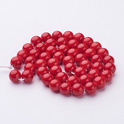 天然石馬山ジェイドラウンドビーズ連売り  染め  レッド  8mm  穴：1mm  約48個/連  15インチ&nbsp;G-D263-8mm-XS31