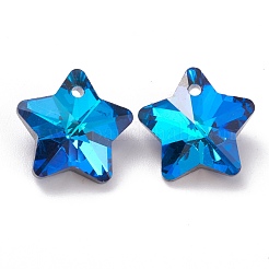 電気メッキガラスチャーム  多面カット  スター  ドジャーブルー  13x13.5x7mm  穴：1.2mm&nbsp;X-GLAA-H104-A02