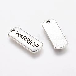 チベット風合金レクタングルペンダント  ワード戦士と  カドミウムフリー＆鉛フリー  アンティークシルバー  8x21x2mm  穴：2mm&nbsp;X-TIBEP-Q043-050-RS