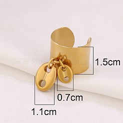 コーヒー豆のサイズに合わせて調節可能な304ステンレススチール製のカフオープンリング  ゴールドカラー  15mm  内径: 調節可能&nbsp;FS-WGEB754-02