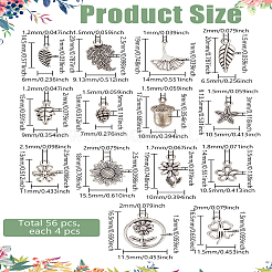 56pcs14スタイルチベットスタイルアロイペンダント  花  葉のチャーム  アンティークシルバー  13~22x6~17.5x1~9mm  穴：1~2mm  4個/スタイル&nbsp;FIND-LP0002-16