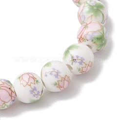 ハンドメイドの花柄プリントの磁器セラミックラウンドビーズストレッチブレスレット（女性用）  ミスティローズ  内径：2-1/4インチ（5.6cm）&nbsp;BJEW-JB12091-02