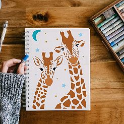 大きなプラスチック製の再利用可能な描画絵画ステンシル テンプレート  スクラップブック、布地、タイル、床、家具、木材の塗装用  長方形  キリン模様  297x210mm&nbsp;DIY-WH0202-391