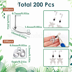 304ステンレススチールスタッドピアス  耳ナッツ  オーバル  ステンレス鋼色  16x7mm  穴：1.6mm  ピン：0.7mm&nbsp;STAS-SC0008-69
