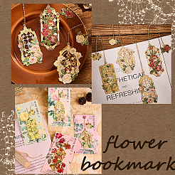 4Pcs 4 Styles Brass & Iron Enamel Rose Bookmarks with Chain&nbsp;AJEW-SP0002-25