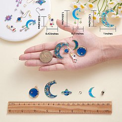 DIY プラネット イヤリング メイキング キット  星、月、宇宙飛行士201ステンレス鋼、合金エナメル、真鍮リンクコネクターとペンダントを含む  ステンレス鋼と鉄のイヤリング フック  ミックスカラー  62個/箱&nbsp;DIY-SZ0009-55
