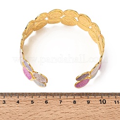 304ステンレススチール製エナメル加工フラットラウンドオープンカフバングル（女性用）  ゴールドカラー  PVD真空メッキ  ショッキングピンク  内径：2.01インチ（5.1cm）x2.24インチ（5.7cm）&nbsp;SA-CBA1A30-03A-G