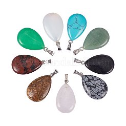 宝石のペンダントをドロップ  プラチナトーン真鍮のパーツと  25~29x16~17x5~6mm  穴：2x7mm&nbsp;G-PH0026-08