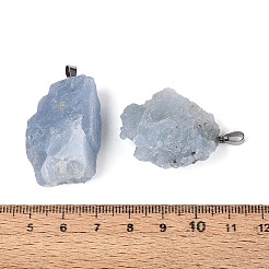 天然カイヤナイトの原石ペンダント  ナゲットチャーム  201ステンレススチールスナップオンベイル付き  ステンレス鋼色  16~41x14~30x9~28mm  穴：5.5x2.5mm&nbsp;G-N360-06P-02
