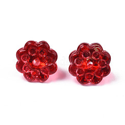 透明スプレー塗装ガラスチャーム  ライトゴールドメッキ真鍮パーツ  蓮の莢  クリムゾン  11x11mm  穴：2mm&nbsp;GLAA-S054-27C