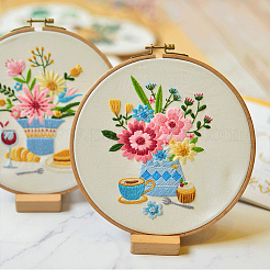 1個刺繡フープ  竹丸クロスステッチフープリング  絞り染め用の綿布10枚付き  ホワイト  223mm&nbsp;DIY-WR0003-56A
