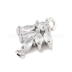 Brass Pave Clear Cubic Zirconia Leaf Links Connector Charms&nbsp;KK-Z061-02P-01
