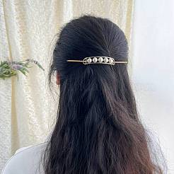 合金の毛が付いています  プラスチック丸ビーズ  中空ヘアポニーテールホルダー  DIYヘアスティックアクセサリー用  長方形  ライトゴールド  125x3mm&nbsp;OHAR-C006-01KCG