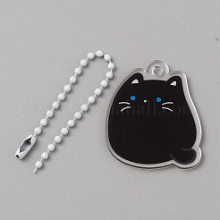 漫画かわいい猫動物アクリルペンダント装飾鉄ボールチェーン付き  キーホルダーバッグペンダントジュエリーアクセサリー用  ブラック  79mm&nbsp;KEYC-WH0036-33B