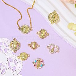 8個 8スタイル 宗教的真鍮マイクロパヴェキュービックジルコニアコネクターチャーム  宗教 聖母マリアリンク  ラックめっき  ミックスカラー  18KGP本金メッキ  10~17.5x12.5~16x1.8~2.8mm  穴：1~1.6mm  1個/スタイル&nbsp;KK-SZ0007-87