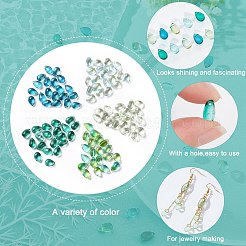 100個5色透明ガラスチャーム  キラキラゴールドパウダー  ティアドロップ  グリーン  9x6x5mm  穴：1mm  20個/カラー&nbsp;GGLA-GA0001-04