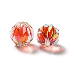 ツートン UV メッキ レインボー虹色アクリル ビーズ  カボチャ  レッド  15.5x14.5~15mm  穴：2.7~2.8mm&nbsp;TACR-D010-05H