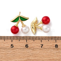 Cherry Brass ABS Plastic Pearl Stud Earrings&nbsp;EJEW-U062-04B-01G