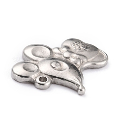 変色しない304ステンレススチールペンダント  マウス  ステンレス鋼色  18.5x17.5x2.5mm  穴：1.5mm&nbsp;STAS-O145-39P